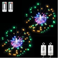 Qedertek Fireworks Fairy Lights, 2 Pack 120 LED Christmas Battery Fairy Lights, 8 Modes Dimmable Decorative Starburst String Lights for Christmas, Party, Garden, Xmas Tree Decorations (Multicolor)