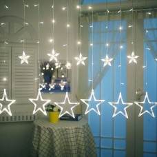 Qedertek Christmas Star Curtain Lights, 138 LED Curtain Fairy Lights with 12 Stars, 8 Modes Christmas Fairy Lights for Xmas Tree, Party, Wedding, Garden, Bedroom, Christmas Decorations (White)