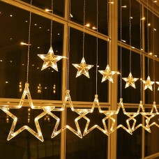 Qedertek Christmas Star Curtain Lights, 138 LED Curtain Fairy Lights with 12 Stars, 8 Modes Christmas Fairy Lights for Xmas Tree, Party, Wedding, Garden, Bedroom, Christmas Decorations (Warm White)