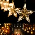 Qedertek Christmas Star Curtain Lights, 138 LED Curtain Fairy Lights with 12 Stars, 8 Modes Christmas Fairy Lights for Xmas Tree, Party, Wedding, Garden, Bedroom, Christmas Decorations (Warm White)