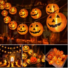 Qedertek Halloween Orange Pumpkin Lanterns Lights, 4M/13ft 20 LED Orange Pumpkin Lights, Waterproof 2 Modes Battery Powered Halloween Fairy Lights for Indoor Outdoor Garden Home Party Bar Decorations