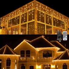 Qedertek 5.4M Eisregen Lichterkette Außen/innen, 216 LED Eisregen Lichtervorhang Weihnachtsbeleuchtung, 8 Modi, Timer, Dimmbar Lichterkette mit Fernbedienung, Weihnachts Deko, Balkon (Warmweiss)