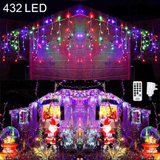Qedertek Icicle Lights Outdoor, 432 LED Christmas Fairy Lights Bright Indoor Curtains Lights with 8 Mode Function Mains Powered for Xmas Tree Wedding Party Christmas Decorations (Multicolor)