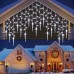 Qedertek Icicle Lights Outdoor, 432 LED 10M/35.4ft Christmas Lights, 8 Modes Bright White Icicle Lights with 72 Drops, Curtain Fairy Lights Mains Powered for Window, Party, Christmas Decorations