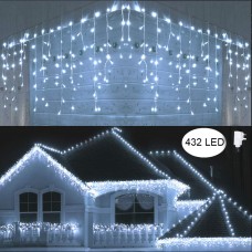 Qedertek Icicle Lights, 432 LED Christmas Fairy Lights Bright Indoor Curtain Lights with 8 Mode Function Mains Powered for Christmas Decorations (White)