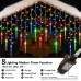 Qedertek Icicle Lights Outdoor, 432 LED 10M/35.4ft Christmas Lights, 8 Modes Bright Multicolor Icicle Lights with 72 Drops, Curtain Fairy Lights Mains Powered for Window, Party, Christmas Decorations