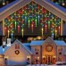 Qedertek Icicle Lights Outdoor, 432 LED 10M/35.4ft Christmas Lights, 8 Modes Bright Multicolor Icicle Lights with 72 Drops, Curtain Fairy Lights Mains Powered for Window, Party, Christmas Decorations
