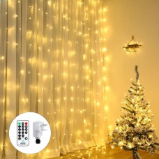 Qedertek Christmas Curtain Lights, 300 LED Fairy Curtain Lights, 8 Modes Christmas Fairy Lights Waterfall Lights for Xmas Tree, Party, Wedding, Garden, Bedroom, Christmas Decoration (Warm White)