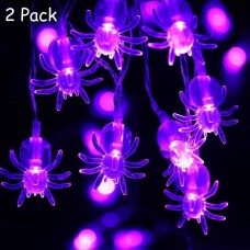 Qedertek Halloween Decorations 20 Purple Spider LED String Lights 9.6ft Battery Operated Halloween Lights for Halloween Christmas Party Patio Lawn Garden Home (2 Pack)