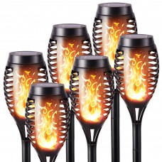 Qedertek Solarleuchten für Außen Garten - 6 Stück 12 LED Solarlampe für Außen mit Realistischer Flammeneffekt IP65 Wasserdicht Gartenfackeln Solar für Gärten Weg Hinterhöfe Rasen Halloween Deko