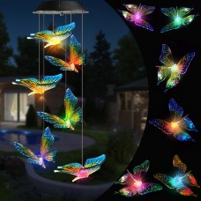 Qedertek Wind Chimes for Garden, Color Changing Solar Butterfly Wind Chimes Mobile LED Lights, Waterproof Outdoor Decorative Lights for Garden, Patio, Balcony, Bedroom, Party, Yard, Window