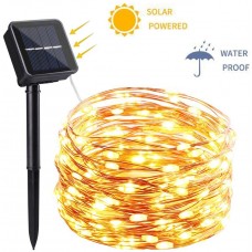 Qedertek Solar Fairy Lights Outdoor, 33ft 100 LED 8 Twinkle Modes String Lights Solar, Waterproof Copper Wire Fairy Lights for Garden, Patio, Home, Party Decorations (Warm White) [Energy Class A++]
